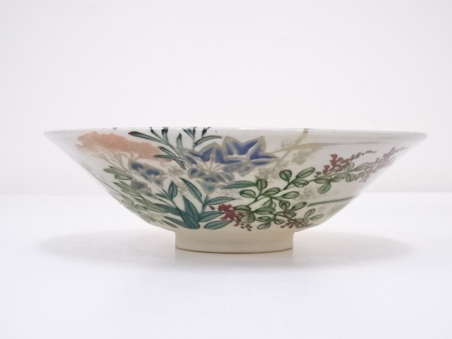 着彩草花絵茶碗　松篁造　共箱　MA878 着彩草花絵茶碗 松篁造 共箱 MA878 花絵